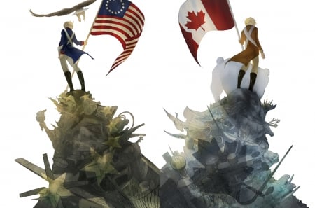 Brothers - white background, Canada aph, guy, Hetalia Axis Powers, male, boy, Hetalia, aph, two boys, flags, USA aph