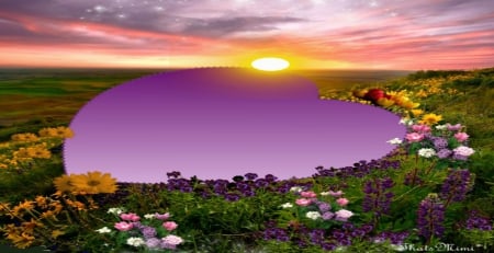 Spring Love Sunset - flowers, love, sunset, heart