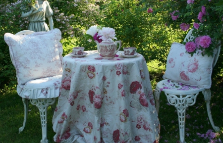 Garden Tea Time - table for two, tea time, nature, garden