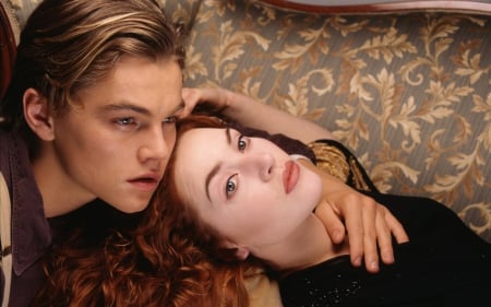 Titanic (1997) - titanic, black, beauty, actress, kate winslet, love, actor, girl, redhead, leonardo dicaprio, movie, couple, woman, man