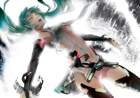 Hatsune Miku - Vocaloid - space, hatsune, miku, append, twin tails, vocaloid, anime, singer, music, blue hair