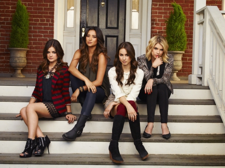 Pretty Little Liars - ashley benson, people, beautiful, tv series, dress, models, entertainment, lucy hale, troian bellisario, celebrity, shay mitchell, pretty little liars, actresses