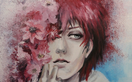 Sasori - male, naruto, sasori, anime, flowers, red hair, manga