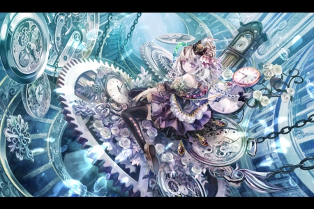 Wonder Of the clocks - girl, clocks, anime, tic tock