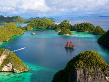 islas paradisiacas - barco, rocas, oceano, islas