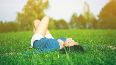 * - girl, lying, beauty, grass