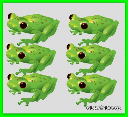 SIX FROGS - collage, abstract, frogs, art