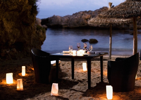 romantic table for two on the beach - table for two, nature, beaches, romantic