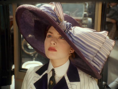 Titanic (1997) - titanic, black, beauty, actress, kate winslet, girl, blue, white, hat, movie, woman