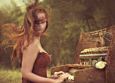 Sounds of Silence - sounds, rose, silence, piano, music, woman