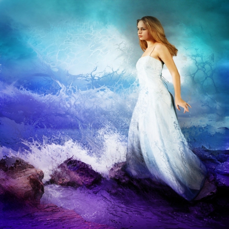 NEPTUNIA - WHITE, WATER, DRESS, PURPLE, WAVES, FEMALE, OCEAN, BLUE