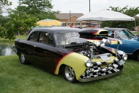 1952 Willys Aero Lark - flames, 50s, automotive, cars, vehicles, willys, cruising, car show, street rod, hot rod, muscle car, aero lark, drag racing