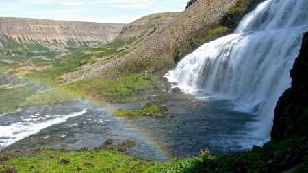 Dynjandi Falls, Iceland - nature, fun, river, field, waterfall