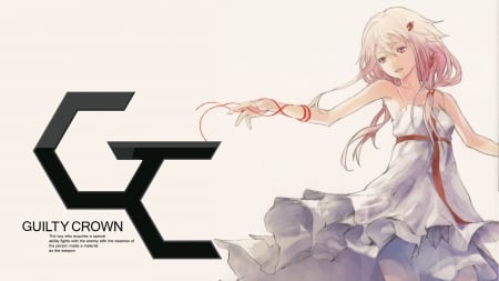 Inori~~ - logo, guilty crown, band, dress, pink hair, inori, red eyes