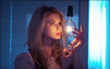 Pretty face - light bulb, woman, face, model