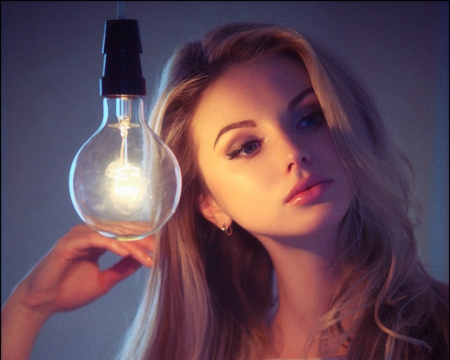 Pretty face - light bulb, woman, face, pretty