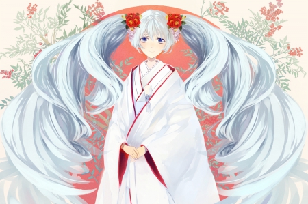 Yuki Miku - nice, female, hot, anime girl, pretty, anime, kimono, miku, cute, hatsune miku, sexy, girl, twintails, long hair, lovely, hatsune, vocaloids, yuki miku, vocaloid, yuki, yukata, sweet