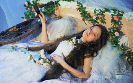 Sleeping beauty - lying, brunette, woman, sleep