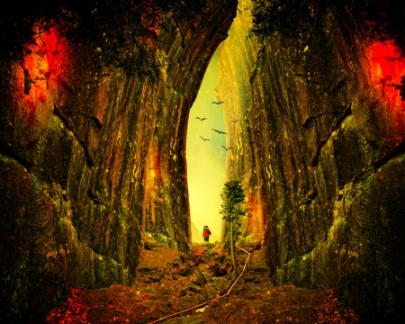 Gateway - cave, fantasy, man, gateway