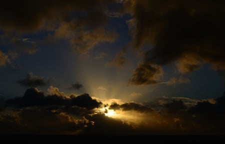 Between the clouds - sky, beauty, clouds, beach, sunset, nature