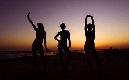 Girls on The Beach - innocence, girls, silhouette, beach, beautiful, nostalgia, sunset, sand