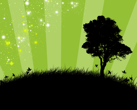 Green Vector - abstract, green, silhouette, grass, vector, stars, tree, leaves