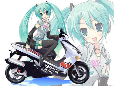 Miku on a Yamaha - idol, vocaloid, anime, twintails, turquise hair, hatsune miku, yamaha