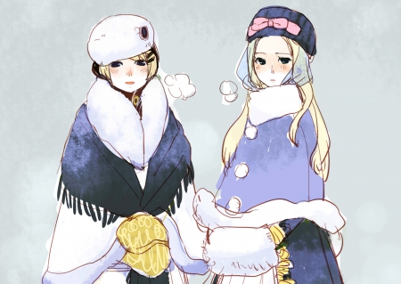 Sisters - female, girl, winter, hetalia axis powers, hetalia, belarus aph, ukraine aph, two girls, aph, cold, anime, ribbon, sisters, manga