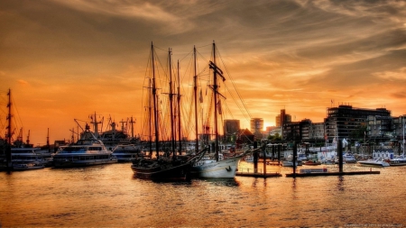 beautiful city harbor marina hdr - boats, marina, harbor, city, hdr, sunset