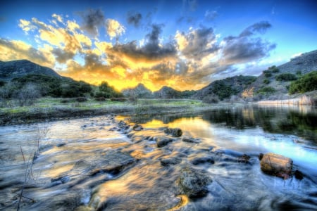 HDR of Sunset at Malibu Canyon - nature, water, mountains, sunset