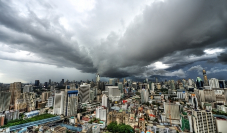 Slight Chance of Rain - clouds, skies, urban, modern, cityscape, buildings