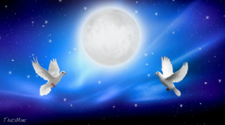 Peace - full moon, doves, peace, sky