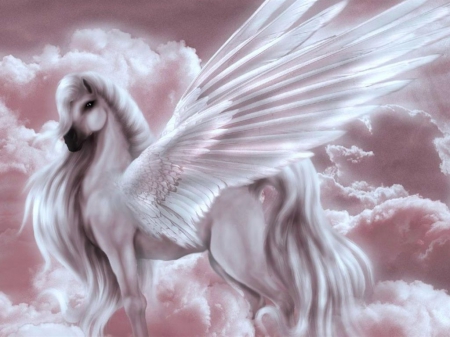 SOFT WHITE - FANTASY, WINGED, WHITE, BEAUTIFUL, HORSE, SOFT