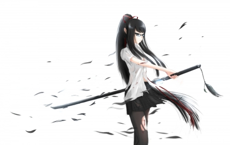 Let's Do This - warrior, sword, long hair, glasses, blood, black hair, anime, cuts