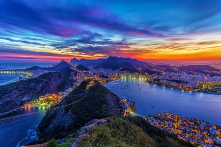 Rio de Janeiro - sky, sun, city, mountains, sea