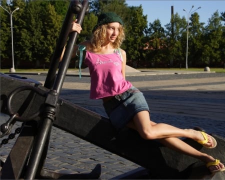 model - hot, pink, hat, model