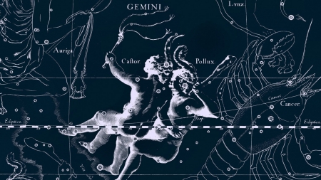 Zodiac ~ Gemini - white, sky, zodiac, constellation, gemini, stars, twins, blue