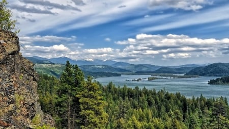 superb lake landscape - clouds, forests, mountains, lakes