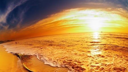 marvelous beach sunset in fish eye - fish eye, beach, sunset, sea