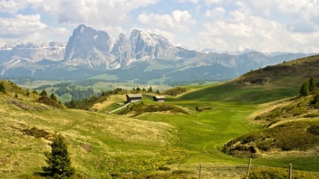 summer by the dolomites - summer, chalets, meadows, grass, mountains