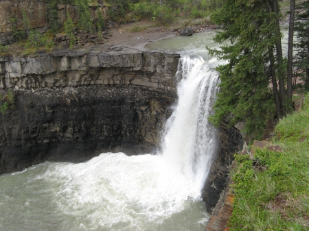 Cresent Waterfalls ~ Alberta, Canada - canada, mountains, waterfalls, trees