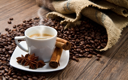 Coffee - coffee, cinnamon, beans, cup, coffee beans