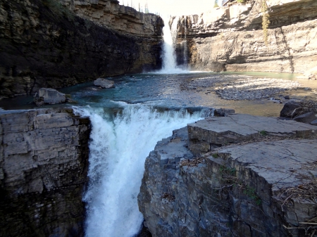 Cresent Waterfalls ~ Alberta, Canada - canada, mountains, waterfalls, rocks