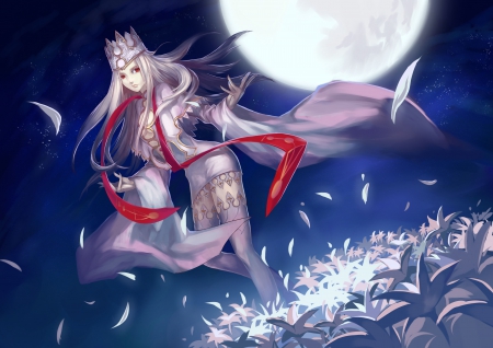 Irisviel Von Einzbern - moon, fate zero, female, girl, fate series, night, irisviel von einzbern, anime, moonlight, manga