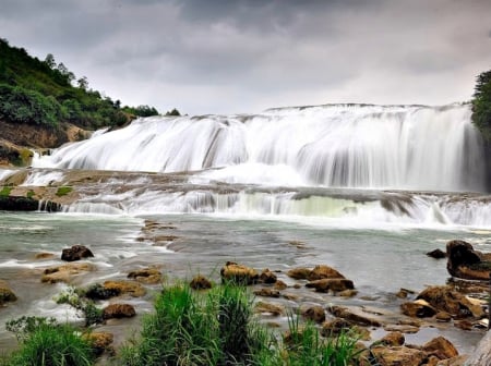 Waterfall ~ Guizhou Prov., China - Trees, China, Rocks, Waterfall