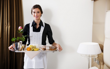 waitress - food, girl, hotel, tray