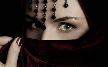 veil face - black, girl, cute, green eye