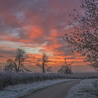 frosty road at a beautiful sunset