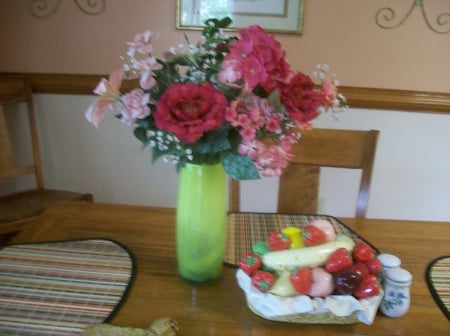 Flowers - flowers, still life, fruit, vase