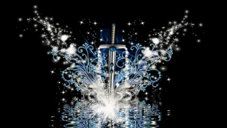 Sword of Oberon - white, sword, fantasy, black, beautiful, blue